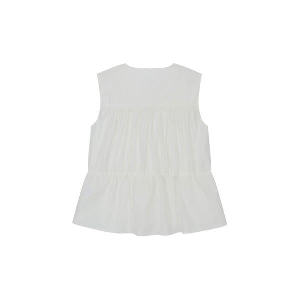 SLEEVELESS LACE TRIMMED  GATHERED BLOUSE (WHITE)