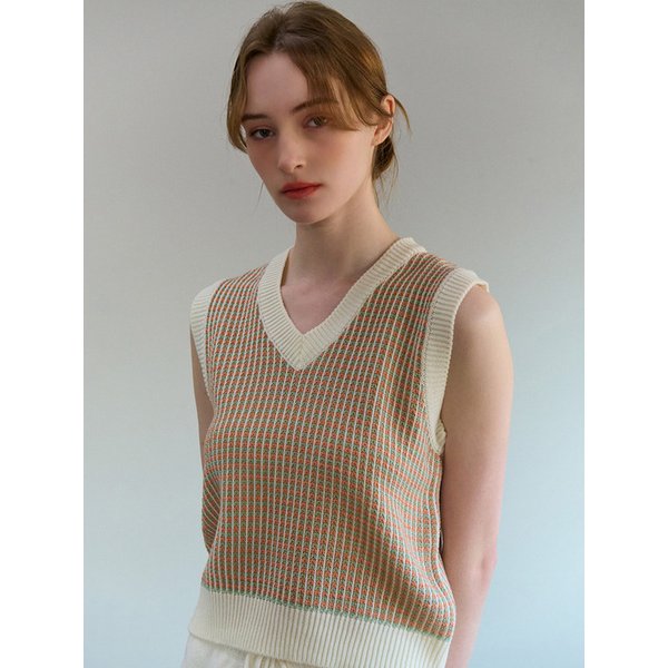 COLORING V-NECK KNIT VEST IVORY