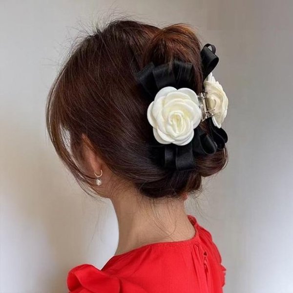 [써니 패션]꽃리본 데일리 올림머리  집게 헤어핀 1개