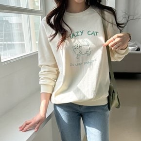 칠링캣 여성 루즈핏 나그랑 프린팅 레터링 긴팔 맨투맨 기본 봄 티셔츠