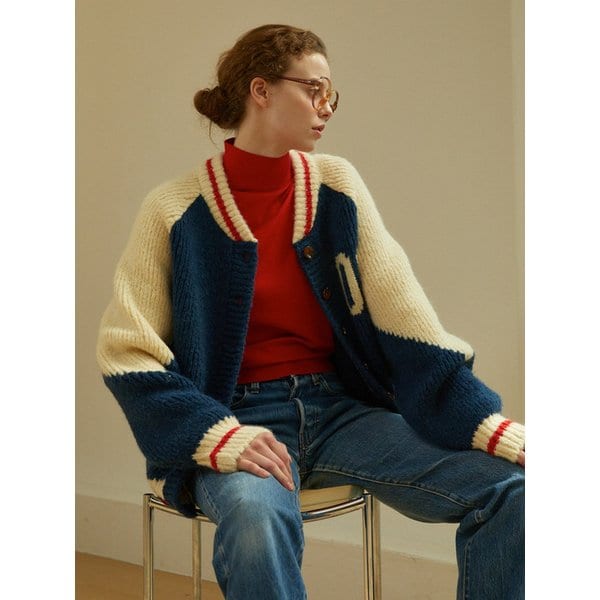 08 Varsity Alpaca Knit Cardigan (Navy)