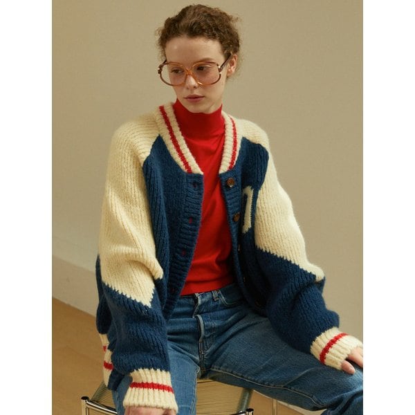 08 Varsity Alpaca Knit Cardigan (Navy)