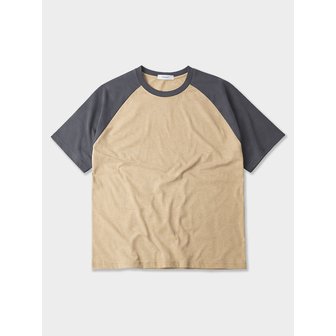 폴리그램 오버핏 레글런 반팔 티셔츠 - Beige/Charcoal