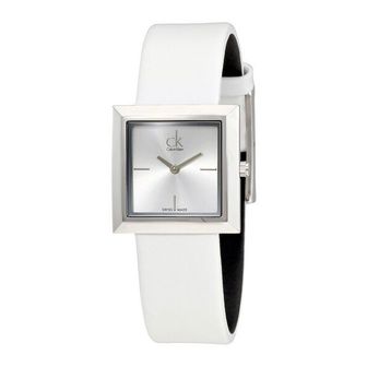 Calvin Klein 4441469 Calvin Klein Mark Silver Dial White Leather Ladies Watch 73592279