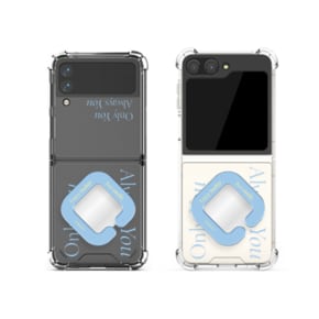 갤럭시 Z플립 5 4 3 플립 휴대폰 케이스 정품 TRY 사각 레터링 미러톡 + 투명범퍼케이스