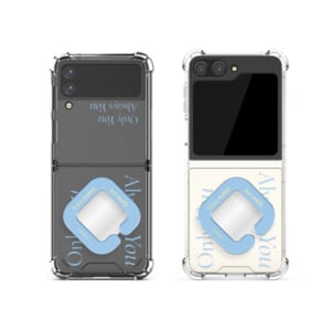  갤럭시 Z플립 5 4 3 플립 휴대폰 케이스 정품 TRY 사각 레터링 미러톡 + 투명범퍼케이스