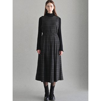 블랑유 웜 텍스처 핀턱 롱 원피스 - 차콜