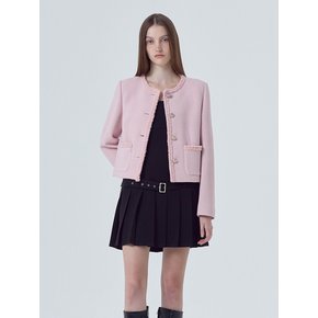 Boucle Trimmed Tweed Jacket, Pink