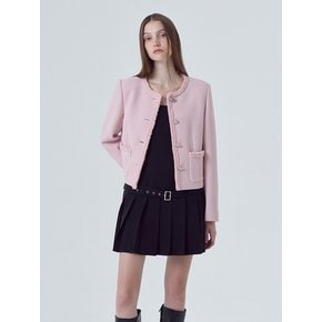 Boucle Trimmed Tweed Jacket, Pink