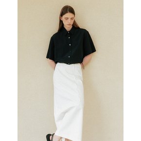 linen belted slit skirt (ivory)