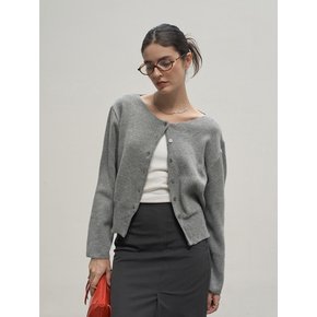 Cashmere Blend Wool Round Neck Cardigan Gray