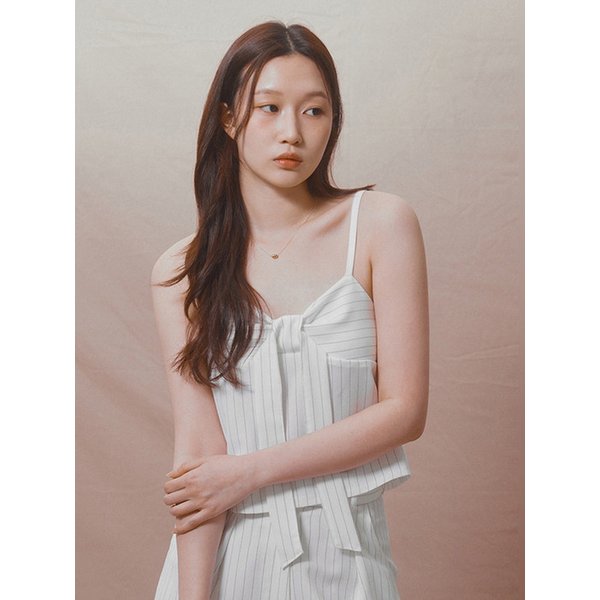 [SPNK] 스트라이프 리본 슬리브 블라우스_화이트