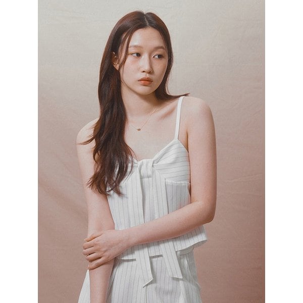 [SPNK] 스트라이프 리본 슬리브 블라우스_화이트