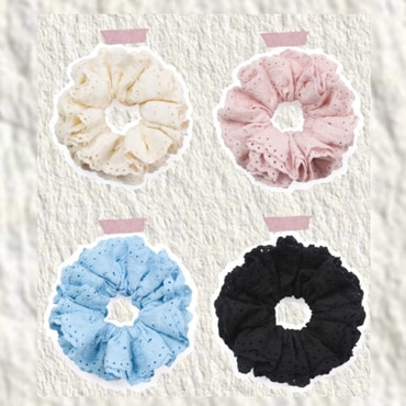 그레이맨션 펀칭 레이스 레이스 스크런치 Carry Barrette Punching Lace Scrunch