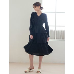 WED_Frill v-neck layered dress_BLACK