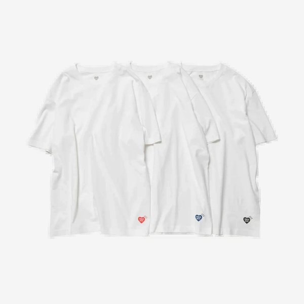 확대된 대표 휴먼메이드 반팔티 남녀공용 Human Made TShirts White 3 Pack WT XL HM27CS001WH4