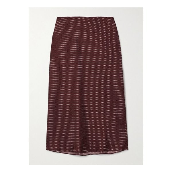 도엔 엘로웨트 폴카 도트 실크 혼방 트윌 미디 스커트 버건디 46376663162911284