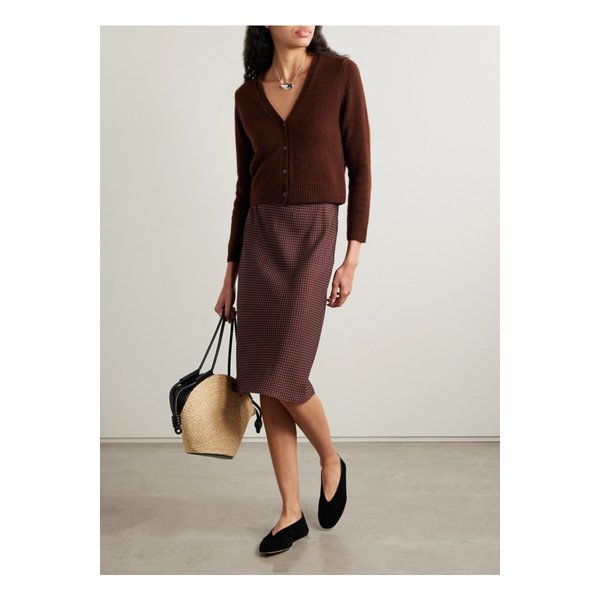 도엔 엘로웨트 폴카 도트 실크 혼방 트윌 미디 스커트 버건디 46376663162911284