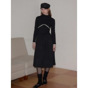 Line Point High Neck Dress_ Black