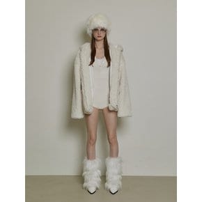 SHERIING FUR HOODED ZIP-UP JACKET (IVORY)