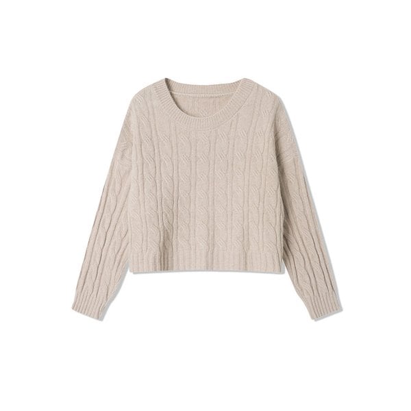 여성 케이블 크롭 베이직 니트 (BEIGE) (HAALK6A)
