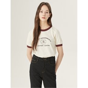 라운드넥 레터링 배색 슬림핏 반팔 티셔츠 (DO1LW037A)
