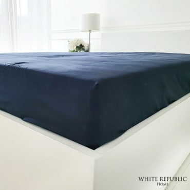 화이트리퍼블릭 80수 매트리스커버 WR Signature Fitted Sheet - Navy (SS, Q, K, EK210x210)