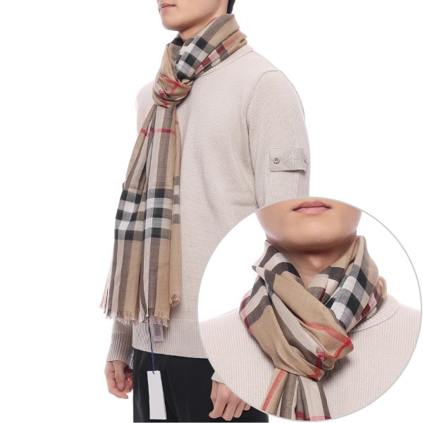 [부산점] 25SS 남성 체크 울 실크 머플러 (8078779 ARCHIVE BEIGE M 25S)