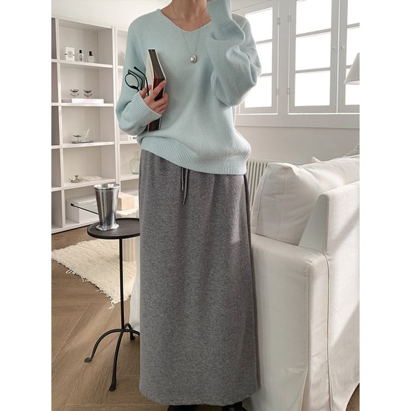 보들밍크 스트링 롱스커트_GRAY