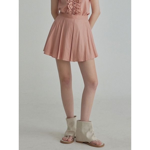 리텐 플리츠 린넨 미니 스커트