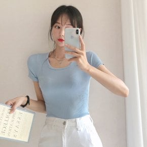 핏보소 슬림 골지 스퀘어넥 티셔츠(tee948)