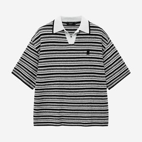 셈블런스 부클 스트라이프 오픈카라 니트 블랙 ZH2KT882BK