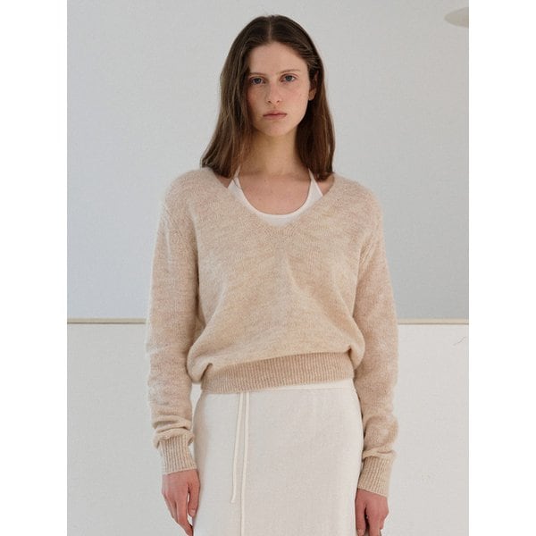 DOUCE V NECK KNIT [OATMEAL]