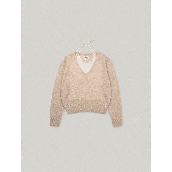 DOUCE V NECK KNIT [OATMEAL]