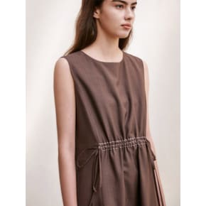 [SUMMER WOOL / BROWN] STITCH SLEEVELESS ONE-PIECE