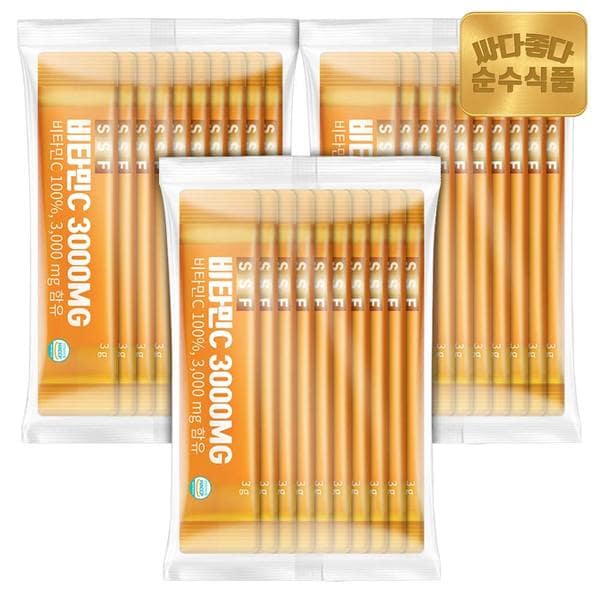 (총30포) 비타민C 100% 3000mg 10포 X 3봉 / 고함량 비타민씨 분말 스틱