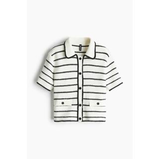 H&M 쇼트 슬리브 가디건 크림/스트라이프 1262823001