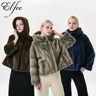 25FW 진도 엘페 휘메일 풀스킨 밍크 후드 재킷 - 실버블루,브라운,미스티블루 (EJ15)