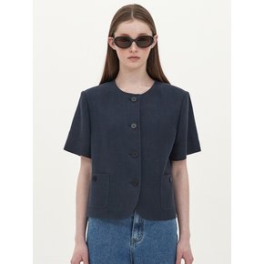 no collar half sleeve jacket_navy