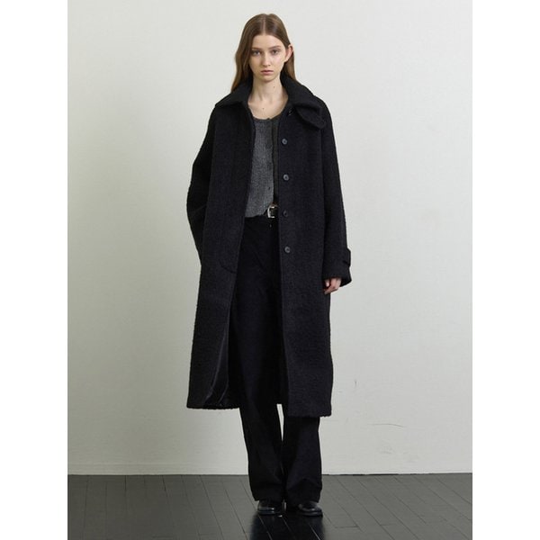 알파카 발마칸 롱 코트 - 블랙