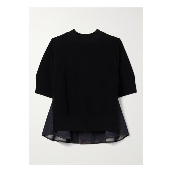 패널 골지 니트 데님 탑 블랙 46376663162869297