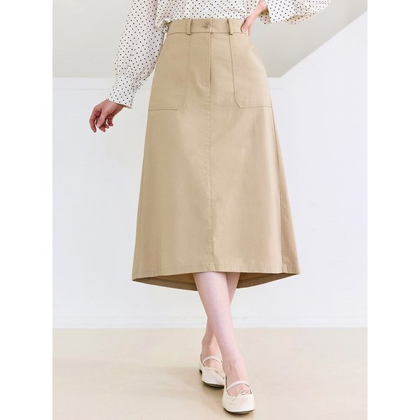 [컬러추가] 뒷밴딩 언발 사각 포켓 롱 스커트_2color
