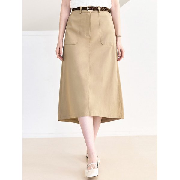 [컬러추가] 뒷밴딩 언발 사각 포켓 롱 스커트_2color