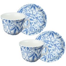 영국 포트넘앤메이슨 벌리 프루누스 컵 앤 소서 블루 커피잔 2세트 Burleigh Prunus Cup and Saucer