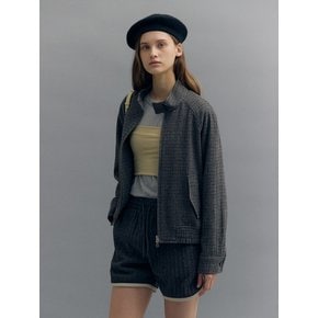 HIGH NECK WOOL BOMBER JACKET (check gray)