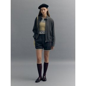 HIGH NECK WOOL BOMBER JACKET (check gray)