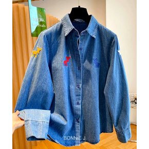 데님 여자 긴팔 셔츠 루돌프 인트 오버핏 퍼프 셔츠