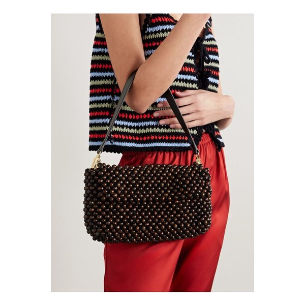 스타우드 티미 가죽 트리밍 비즈 메시 숄더 백 다크 브라운 1647597357747038