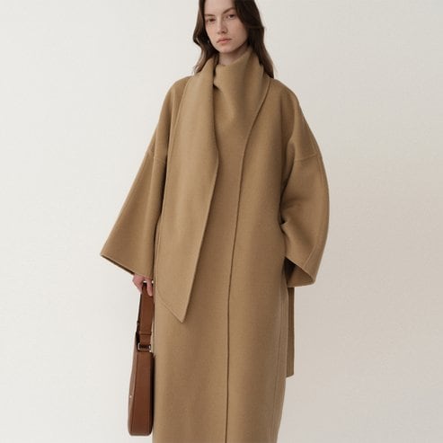 킨더살몬 PF23 Draped Scarf Handmade Coat Camel