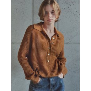 DEEP BUTTON COLLAR KNIT / BROWN